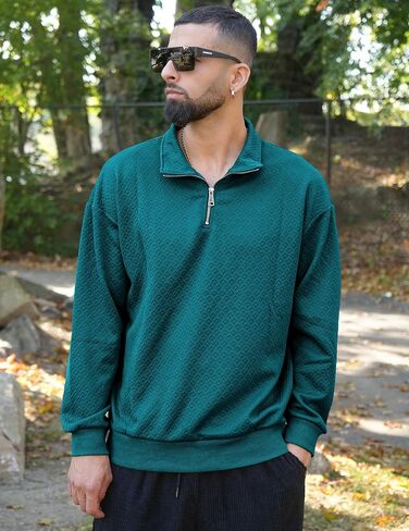 Men's Quarter Zip Sweatshirts Mock Neck Pullover Long Sleeve Solid Color Geometric Texture Waffle Sweatshirt in Saudi Arabia