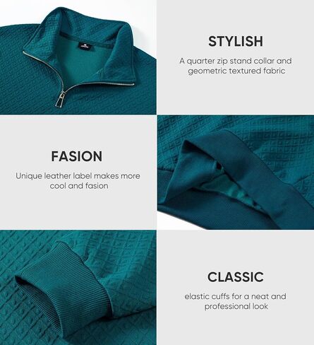 Men's Quarter Zip Sweatshirts Mock Neck Pullover Long Sleeve Solid Color Geometric Texture Waffle Sweatshirt in Saudi Arabia
