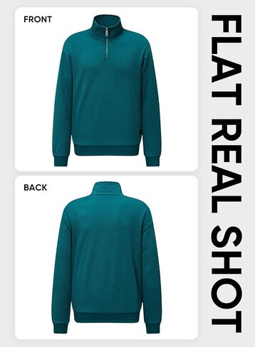 Men's Quarter Zip Sweatshirts Mock Neck Pullover Long Sleeve Solid Color Geometric Texture Waffle Sweatshirt in Saudi Arabia