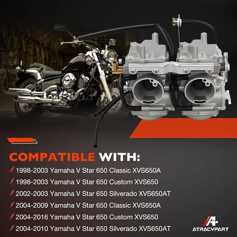 كاربوريتر كارب متوافق مع دراجة نارية Yamaha V Star 650(V-Star650) XVS650 1998-2016 | يستبدل OEM 4HD-14501-02-00 5VN-14501-00 بصمام الوقود بيتكوك ومشعب السحب in Saudi Arabia