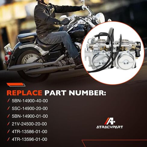 كاربوريتر كارب متوافق مع دراجة نارية Yamaha V Star 650(V-Star650) XVS650 1998-2016 | يستبدل OEM 4HD-14501-02-00 5VN-14501-00 بصمام الوقود بيتكوك ومشعب السحب in Saudi Arabia