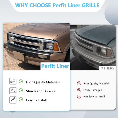 Perfit Liner New Front Primed Black Grille Grill Compatible with 1994-1997 Chevy S10 Blazer SUV Sealed Beam Head Lamp Type Fits GM1200225 12471807 in Saudi Arabia