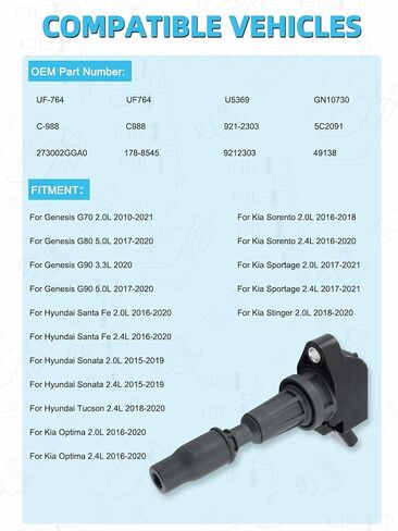 Set Of 4 UF764 Ignition Coil Pack (2.0L 2.4L) 2015-2021 For Hyundai Santa Fe Sonata Tucson,For Kia Optima Sorento Sportage Stinger,For Genesis G70 G80 G90,Replace # GN10730 U5369 E1264 E1264 in Saudi Arabia