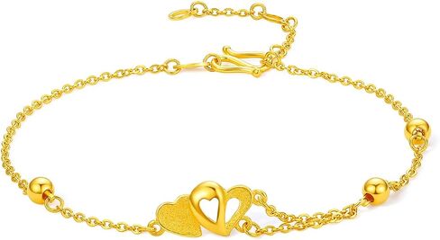 24K Solid Gold Bracelet for Women, Real Pure Gold Love Heart Bracelet Dainty Jewelry Fashion Heart Charm Dainty Jewelry Gold Chain Bracelet for Mother Lovers in Saudi Arabia