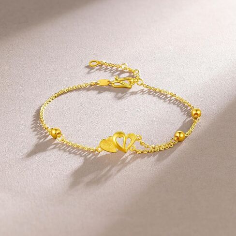 24K Solid Gold Bracelet for Women, Real Pure Gold Love Heart Bracelet Dainty Jewelry Fashion Heart Charm Dainty Jewelry Gold Chain Bracelet for Mother Lovers in Saudi Arabia