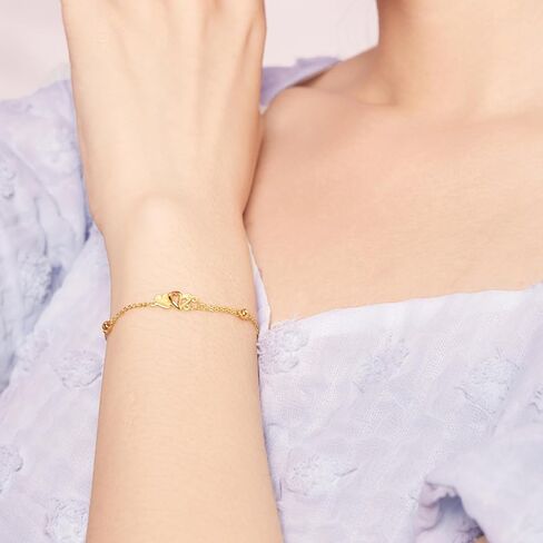 24K Solid Gold Bracelet for Women, Real Pure Gold Love Heart Bracelet Dainty Jewelry Fashion Heart Charm Dainty Jewelry Gold Chain Bracelet for Mother Lovers in Saudi Arabia