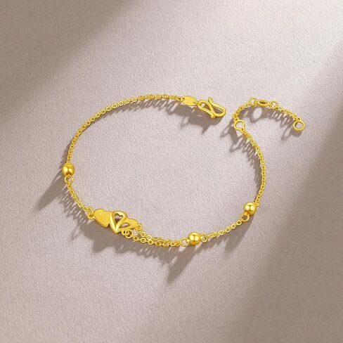 24K Solid Gold Bracelet for Women, Real Pure Gold Love Heart Bracelet Dainty Jewelry Fashion Heart Charm Dainty Jewelry Gold Chain Bracelet for Mother Lovers in Saudi Arabia