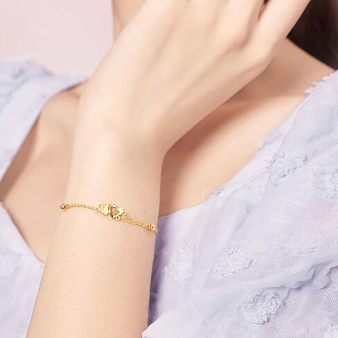 24K Solid Gold Bracelet for Women, Real Pure Gold Love Heart Bracelet Dainty Jewelry Fashion Heart Charm Dainty Jewelry Gold Chain Bracelet for Mother Lovers in Saudi Arabia