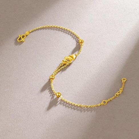 24K Solid Gold Bracelet for Women, Real Pure Gold Love Heart Bracelet Dainty Jewelry Fashion Heart Charm Dainty Jewelry Gold Chain Bracelet for Mother Lovers in Saudi Arabia