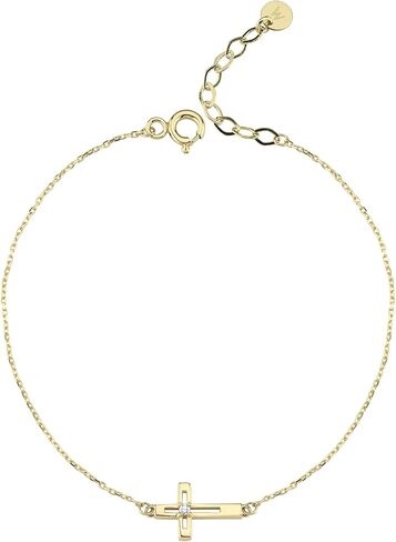 MIONZA 14k Gold Plated Cross Bracelet for Women, Bracelets, Real Gold Sideways Adjustable Bracelet for Women, Christian Baptism Gift in Kuwait