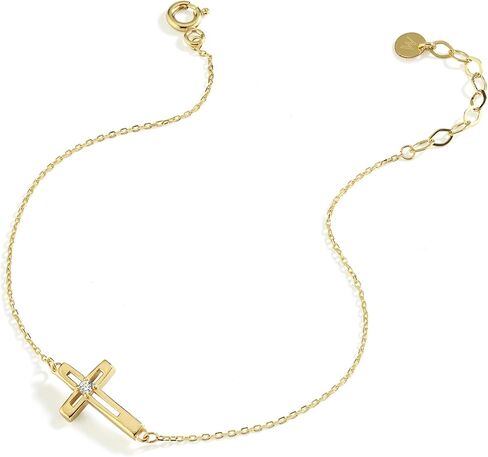 MIONZA 14k Gold Plated Cross Bracelet for Women, Bracelets, Real Gold Sideways Adjustable Bracelet for Women, Christian Baptism Gift in Kuwait