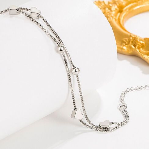 925 Sterling Silver Plated Bracelets for Women Love Heart Charm Chain Bracelet Bangle Fashion Jewelry Gifts in Saudi Arabia