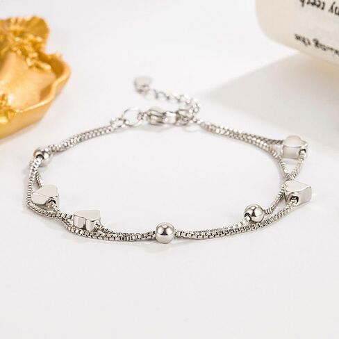 925 Sterling Silver Plated Bracelets for Women Love Heart Charm Chain Bracelet Bangle Fashion Jewelry Gifts in Saudi Arabia