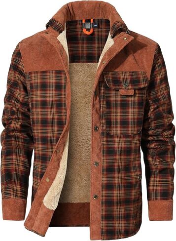 Zaitun Men's Sherpa Lined Flannel Corduroy Plaid Shirt Long Sleeve Button Up Jacket Fleece Coat For Men With Pocket in Saudi Arabia
