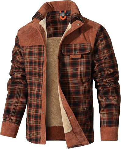 Zaitun Men's Sherpa Lined Flannel Corduroy Plaid Shirt Long Sleeve Button Up Jacket Fleece Coat For Men With Pocket in Saudi Arabia