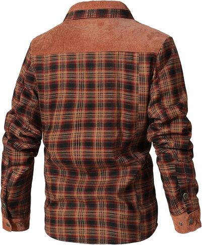Zaitun Men's Sherpa Lined Flannel Corduroy Plaid Shirt Long Sleeve Button Up Jacket Fleece Coat For Men With Pocket in Saudi Arabia