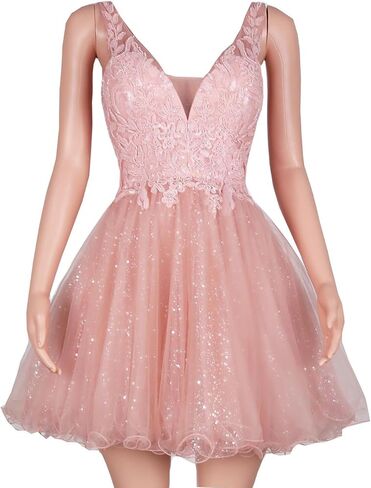 Teens Short V Neck Butterfly Applique Prom Dresses Tulle Homecoming Party Dress in Kuwait