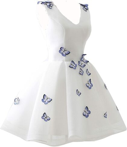 Teens Short V Neck Butterfly Applique Prom Dresses Tulle Homecoming Party Dress in Kuwait