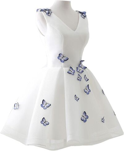 Teens Short V Neck Butterfly Applique Prom Dresses Tulle Homecoming Party Dress in Kuwait
