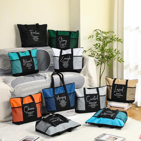 Paterr 10 Pcs Christian Tote Bags Bulk with Pocket Zipper for Women Bible Study Religious Church Gifts for VBS(Classic Color,Religious) in Saudi Arabia