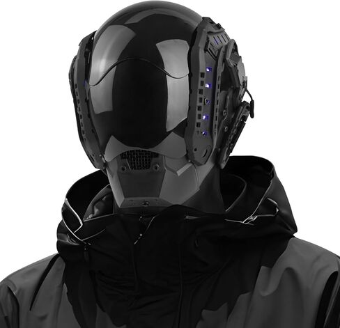 قناع مستقبلي بخوذة LED - قناع نصف رأس للخيال العلمي مع أضواء جانبية للرجال، قناع دي جي رائع للحفلات التنكرية، الهالوين in Kuwait