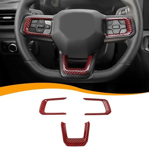 غطاء عجلة القيادة الداخلي من Hoolcar لوحدة التحكم المركزية غطاء عجلة القيادة مناسب لسيارة Ford Mustang 2024-2025، الملحقات الداخلية، ألياف الكربون الحمراء in Saudi Arabia