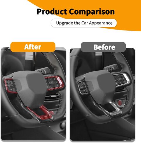 غطاء عجلة القيادة الداخلي من Hoolcar لوحدة التحكم المركزية غطاء عجلة القيادة مناسب لسيارة Ford Mustang 2024-2025، الملحقات الداخلية، ألياف الكربون الحمراء in Saudi Arabia
