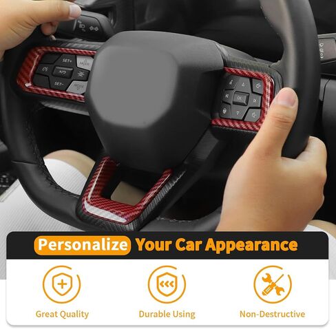 غطاء عجلة القيادة الداخلي من Hoolcar لوحدة التحكم المركزية غطاء عجلة القيادة مناسب لسيارة Ford Mustang 2024-2025، الملحقات الداخلية، ألياف الكربون الحمراء in Saudi Arabia