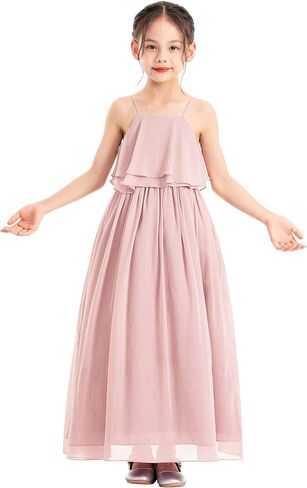 ekidsbridal فساتين فتاة صغيرة من الشيفون على شكل حرف a مكشكشة للمناسبات الرسمية وحفلات الشاي 192 in Saudi Arabia