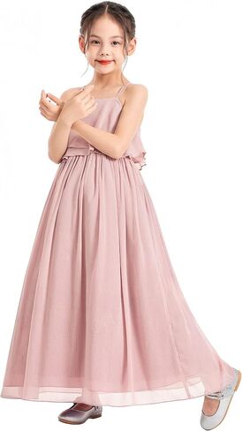 ekidsbridal فساتين فتاة صغيرة من الشيفون على شكل حرف a مكشكشة للمناسبات الرسمية وحفلات الشاي 192 in Saudi Arabia