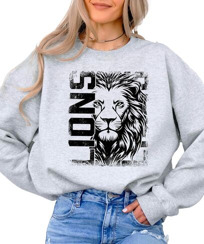 Olive Loves Apple Distressed Lions Sweatshirt Trendy Sports Season Sweater for Adults, Youth and Teens in Saudi Arabia