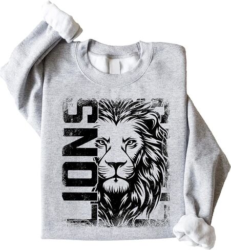 Olive Loves Apple Distressed Lions Sweatshirt Trendy Sports Season Sweater for Adults, Youth and Teens in Saudi Arabia