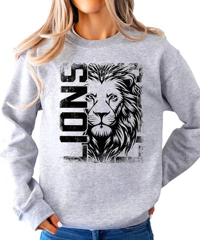 Olive Loves Apple Distressed Lions Sweatshirt Trendy Sports Season Sweater for Adults, Youth and Teens in Saudi Arabia