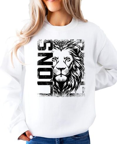 Olive Loves Apple Distressed Lions Sweatshirt Trendy Sports Season Sweater for Adults, Youth and Teens in Saudi Arabia