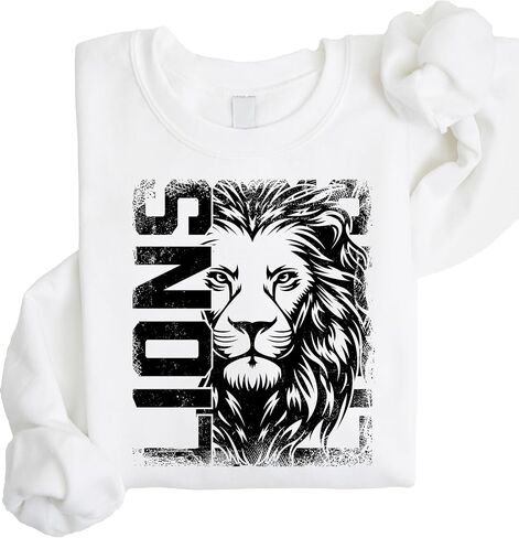Olive Loves Apple Distressed Lions Sweatshirt Trendy Sports Season Sweater for Adults, Youth and Teens in Saudi Arabia