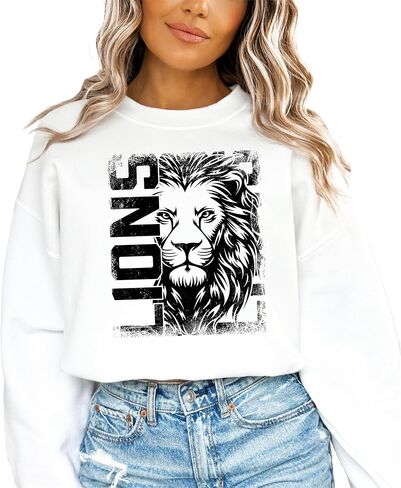 Olive Loves Apple Distressed Lions Sweatshirt Trendy Sports Season Sweater for Adults, Youth and Teens in Saudi Arabia