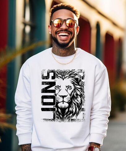 Olive Loves Apple Distressed Lions Sweatshirt Trendy Sports Season Sweater for Adults, Youth and Teens in Saudi Arabia