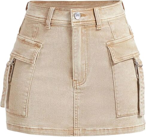 تنورة WDIRARA النسائية الكاجوال عالية الخصر من قماش الدنيم Y2k، تنانير كارجو صغيرة مع جيوب in Kuwait