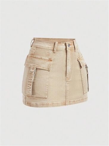 تنورة WDIRARA النسائية الكاجوال عالية الخصر من قماش الدنيم Y2k، تنانير كارجو صغيرة مع جيوب in Kuwait