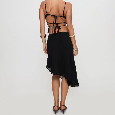 Aopwsrlyi Women Boho Set Sleeveless V Neck Open Back Cami Top and Asymmetrical Midi Skirt Sets Summer 2 piece outfits in Saudi Arabia