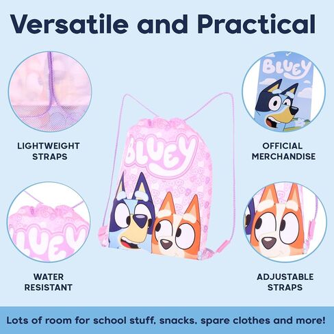 Bluey Girls Drawstring Bag – Pink Gym Sack Backpack Bingo – Kids School, Dance, Swimming, PE, or Sleepover Bag. in Saudi Arabia