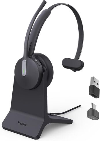 Yealink BH70 with Stand Wireless Bluetooth Headset with Microphone for Work, up to 35h Talking Battery Life, 3 Noise Cancellation Mics, Teams Certified, ≤90min Fast Charging, NO Power Adapter Needed in Saudi Arabia