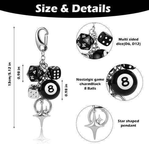 IKANOO 8 Ball Dice Charm Keychain for Women Men Y2K Aesthetic Keychain Creative Bag Purses Handbags Accessories in Saudi Arabia