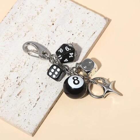 IKANOO 8 Ball Dice Charm Keychain for Women Men Y2K Aesthetic Keychain Creative Bag Purses Handbags Accessories in Saudi Arabia