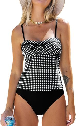 CUPSHE Women's Tankini Sets Two Piece Swimsuit Sweetheart Neck Bathing Suit Cutout Back Adjustable Straps Mid Rise in Saudi Arabia