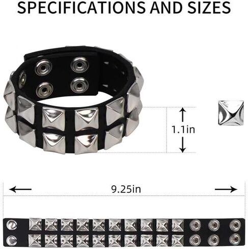 Genuine Leather Bracelet Cuff with Spikes studded Rivets - Adjustable Metal Wristband for Men Women, 80s Goth Rock Accessories in Kuwait
