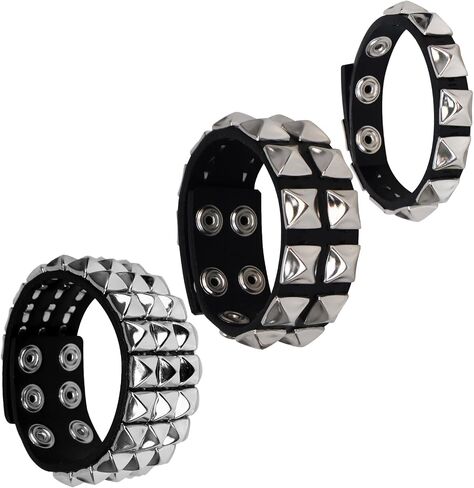 Genuine Leather Bracelet Cuff with Spikes studded Rivets - Adjustable Metal Wristband for Men Women, 80s Goth Rock Accessories in Kuwait