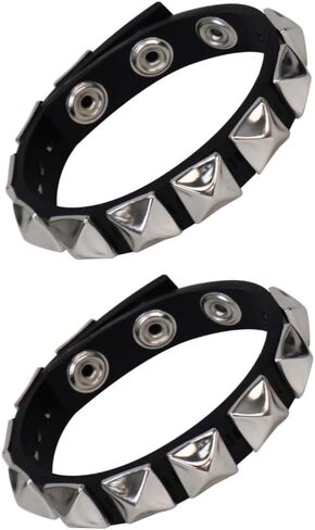Genuine Leather Bracelet Cuff with Spikes studded Rivets - Adjustable Metal Wristband for Men Women, 80s Goth Rock Accessories in Kuwait
