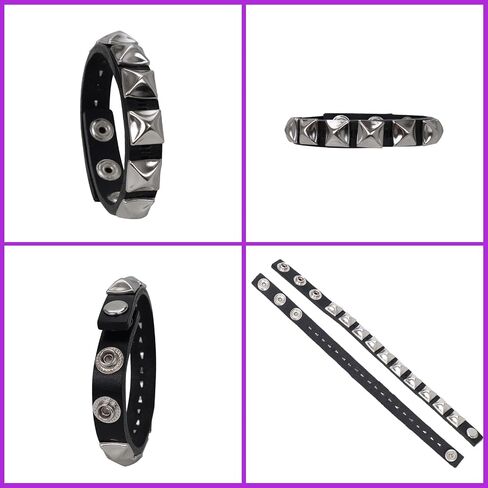 Genuine Leather Bracelet Cuff with Spikes studded Rivets - Adjustable Metal Wristband for Men Women, 80s Goth Rock Accessories in Kuwait