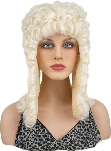 Wiginway Judge Lawyer Curly Blonde Wig Synthetic Long Wigs Colonial Barristers Wig Halloween Cosplay Party Costume Hair (1613 Light Blonde) in Kuwait